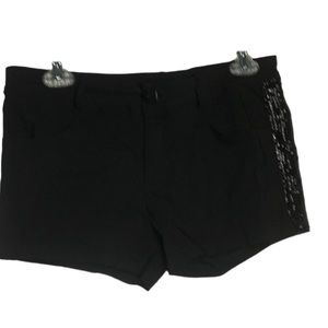 MAJE size large black dressy shorts flat front subtle bead rhinestone tux stripe